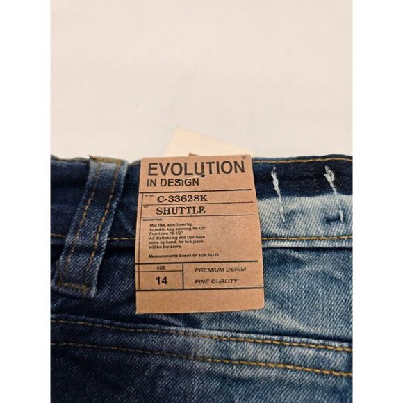 Evolution In Design Shuttle Stretch Denim Jeans Size 14 With Blue & Yellow Paint - Picture 1 of 9